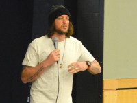 Mike Smith speaks to Medfield High students
