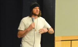Mike Smith speaks to Medfield High students