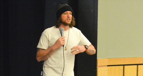 Mike Smith speaks to Medfield High students