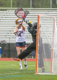 Emily Curtis (14) scores a goal early in the game. Photos by Tim Hoffman