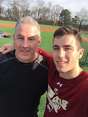 Johnny Adams (right) has taken a similar path as the one his father, Jay (left) once did, as the pair are now both a part of the storied history of Boston College baseball. 