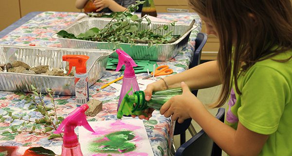 Needham Library guests make nature crafts