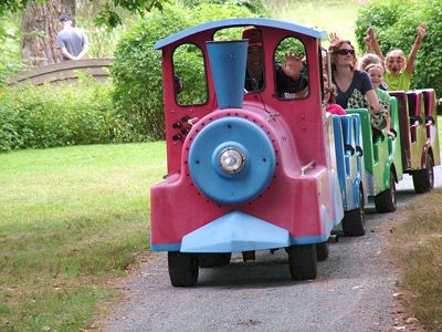 The trackless train returns visitors from a ride