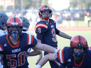 Brett Lavanchy (3) watches one of his four PAT attempts on the day sail through the uprights to give Walpole a 28-0 lead late in the first half of Saturday’s 37-0 win over Norwood. 