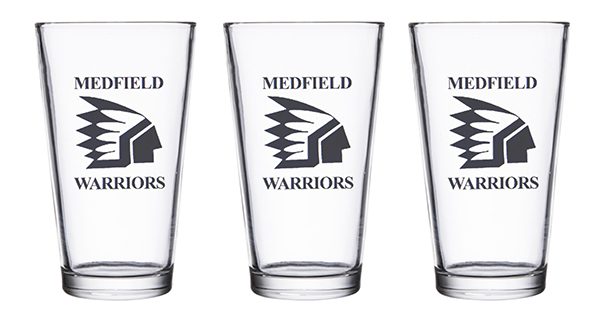 Boys varsity soccer selling pint glasses