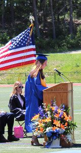 Valedictorian Jessica Fitzgerald delivers her speech at the Walpole High School graduation. Photos by Laura Drinan