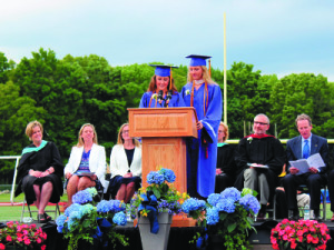 Kerrianne Brown and Molly Murphy’s collaborative speech advises their fellow graduates to tell stories of DSHS as they continue their journeys. Photos by Laura Drinan