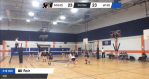 Volleyball game, Ali Fair makes a kill.