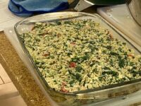 Seniors share casserole at cooking class