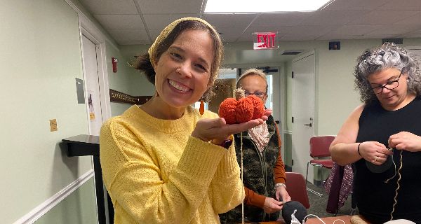 Medfielders craft fabric sweater pumpkins
