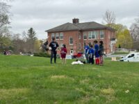 Border collies fly at Sherborn Library