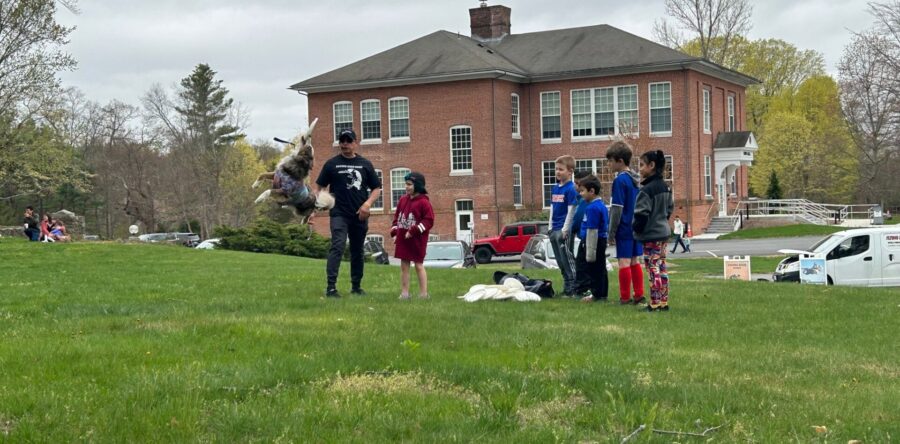 Border collies fly at Sherborn Library