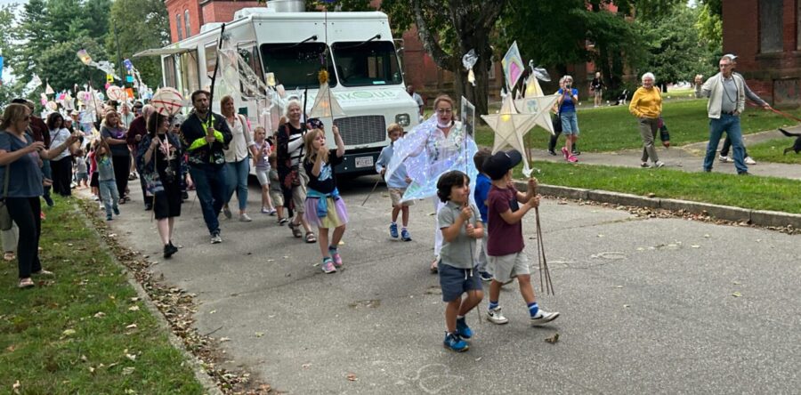 Lanterns illuminate the Bellforge
